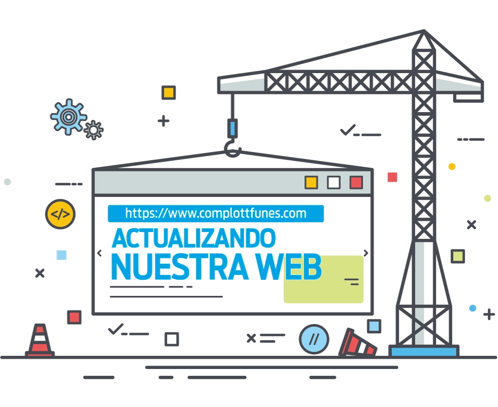 Ilustración de grua sosteniendo una pantalla que dice: Actualizando nuestra web